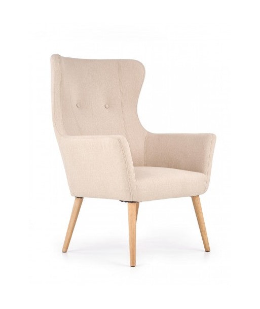 Fauteuil rembourré en tissu, avec pieds en bois Cotto Beige, l73xA76xH99 cm les ctes