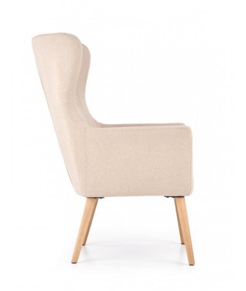 Fauteuil rembourré en tissu, avec pieds en bois Cotto Beige, l73xA76xH99 cm les ctes