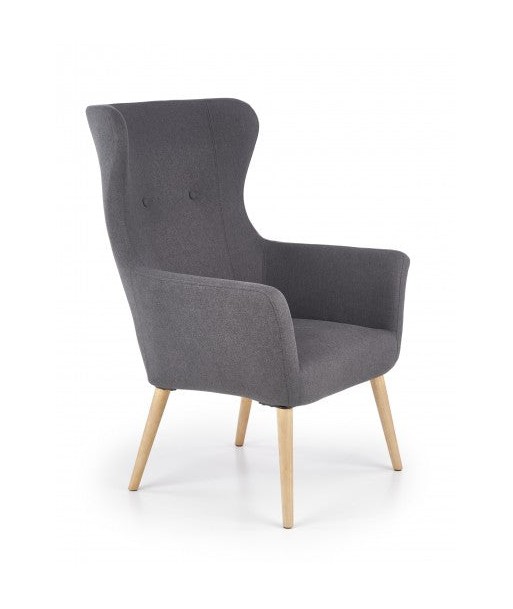 Fauteuil rembourré en tissu, avec pieds en bois Cotto Gris Foncé, l73xA76xH99 cm brillant des détails fins