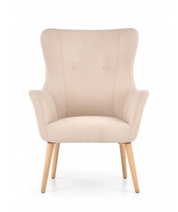 Fauteuil rembourré en tissu, avec pieds en bois Cotto Beige, l73xA76xH99 cm les ctes