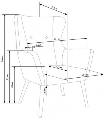 Fauteuil rembourré en tissu, avec pieds en bois Cotto Gris Foncé, l73xA76xH99 cm brillant des détails fins