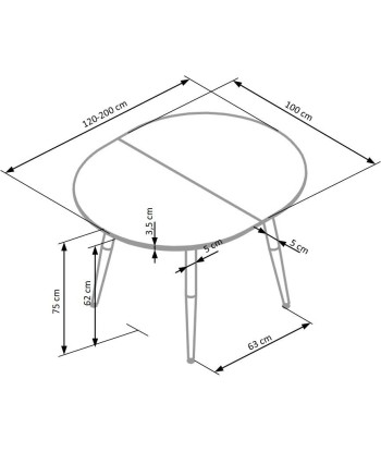 Table extensible en MDF et métal Edward Blanc / Honey Oak, L120-200xl100xH75 cm en stock