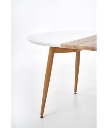 Table extensible en MDF et métal Edward Blanc / Honey Oak, L120-200xl100xH75 cm en stock