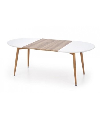 Table extensible en MDF et métal Edward Blanc / Honey Oak, L120-200xl100xH75 cm en stock