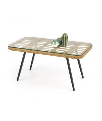 Table basse en rotin synthétique, verre et métal Gardena Law Natural, L90xl50xH43 cm pour bénéficier 