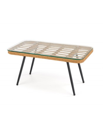 Table basse en rotin synthétique, verre et métal Gardena Law Natural, L90xl50xH43 cm pour bénéficier 