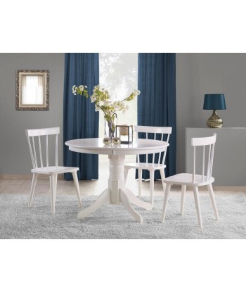 Set de table en MDF et bois Gloster Blanc + 4 chaises en hévéa Barkley Blanc, Ø106xH75 cm sur le site 