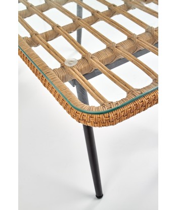 Table basse en rotin synthétique, verre et métal Gardena Law Natural, L90xl50xH43 cm pour bénéficier 