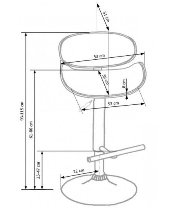 Tabouret de bar rembourré en éco-cuir, avec pied en métal H-44 Noir, l53xA51xH93-115 cm de technologie