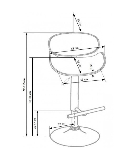 Tabouret de bar rembourré en éco-cuir, avec pied en métal H-44 Noir, l53xA51xH93-115 cm de technologie