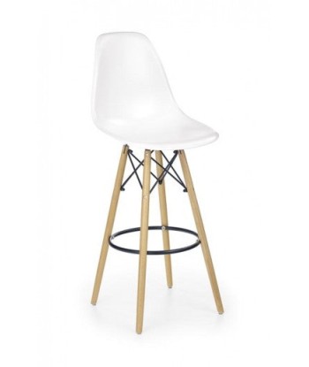 Tabouret de bar en plastique avec pieds en bois H-51 Blanc / Hêtre, l54xA46xH115 cm Paris Déstockage Promo