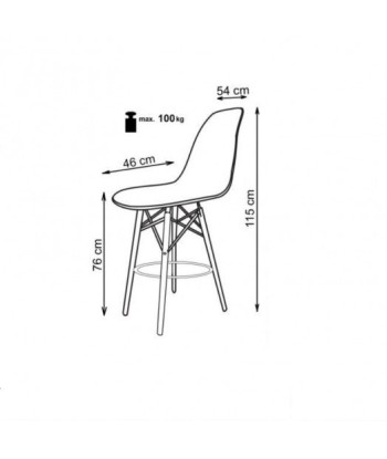 Tabouret de bar en plastique avec pieds en bois H-51 Blanc / Hêtre, l54xA46xH115 cm Paris Déstockage Promo