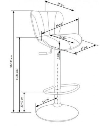 Tabouret de bar rembourré en éco-cuir, avec pied en métal H-69 Noir, l48xA55xH91-111 cm Toutes les collections ici