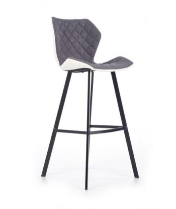 Tabouret de bar rembourré en tissu écologique et cuir, avec pieds en métal H-83 Blanc / Gris, l49xA53xH113 cm acheter en ligne