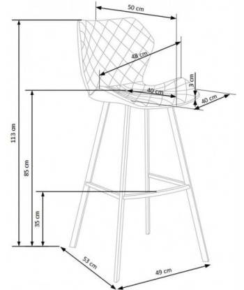 Tabouret de bar rembourré en tissu écologique et cuir, avec pieds en métal H-83 Blanc / Gris, l49xA53xH113 cm acheter en ligne