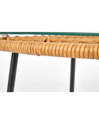 Table basse en rotin, verre et métal Indira Natural, L51xl51xH48 cm pour bénéficier 