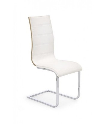 Chaise rembourrée en éco-cuir, avec pieds en métal K104 Blanc / Chêne Sonoma, l42xA56xH99 cm vente chaude votre 