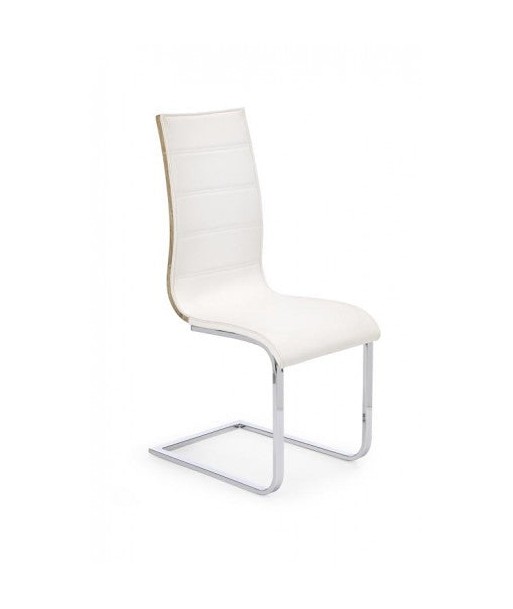 Chaise rembourrée en éco-cuir, avec pieds en métal K104 Blanc / Chêne Sonoma, l42xA56xH99 cm vente chaude votre 