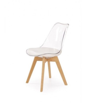 Chaise avec assise rembourrée en cuir écologique, avec pieds en bois K246 Transparent / Blanc, l48xA44xH83 cm Par le système avancé 