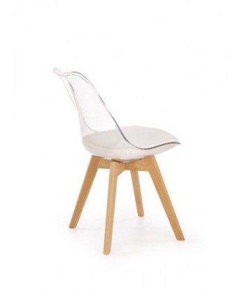 Chaise avec assise rembourrée en cuir écologique, avec pieds en bois K246 Transparent / Blanc, l48xA44xH83 cm Par le système avancé 