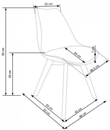 Chaise avec assise rembourrée en cuir écologique, avec pieds en bois K246 Transparent / Blanc, l48xA44xH83 cm Par le système avancé 