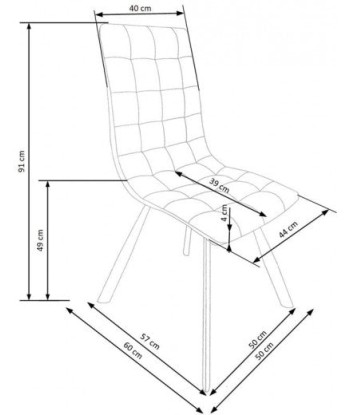 Chaise rembourrée en cuir écologique, avec pieds en métal K280 Gris, l50xA60xH91 cm en stock