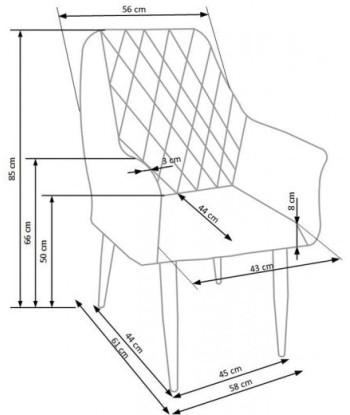 Chaise rembourrée en cuir écologique, avec pieds en métal K287 Marron foncé, l58xA61xH85 cm basket pas cher