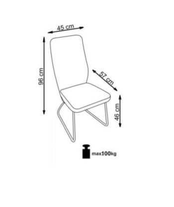 Chaise rembourrée en cuir écologique, avec pieds en métal K300 Blanc / Noir, l45xA57xH96 cm pas cher