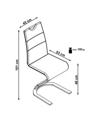 Chaise rembourrée en cuir écologique, avec pieds en métal K291 Noir, l45xA63xH101 cm plus qu'un jeu 