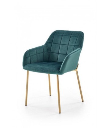 Chaise rembourrée en tissu, avec pieds en métal K306 Velours Vert foncé / Or, l58xA57xH80 cm suggérées chez