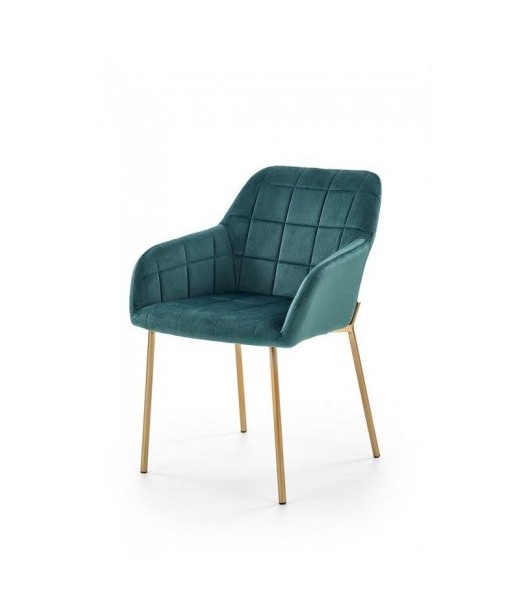 Chaise rembourrée en tissu, avec pieds en métal K306 Velours Vert foncé / Or, l58xA57xH80 cm suggérées chez