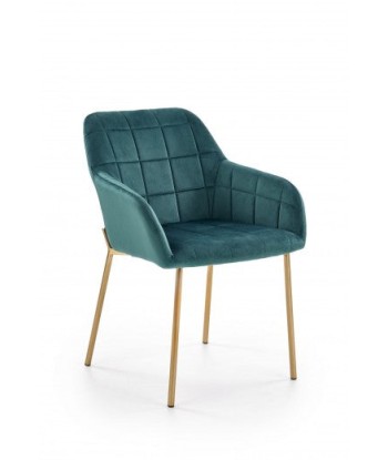 Chaise rembourrée en tissu, avec pieds en métal K306 Velours Vert foncé / Or, l58xA57xH80 cm suggérées chez