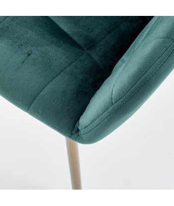 Chaise rembourrée en tissu, avec pieds en métal K306 Velours Vert foncé / Or, l58xA57xH80 cm suggérées chez