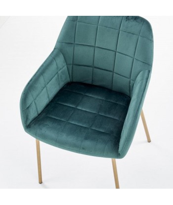 Chaise rembourrée en tissu, avec pieds en métal K306 Velours Vert foncé / Or, l58xA57xH80 cm suggérées chez