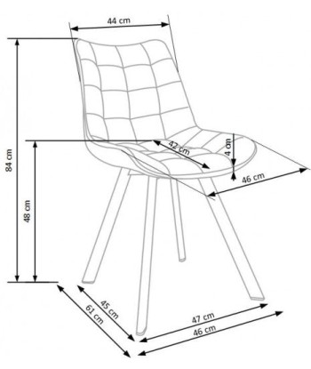 Chaise rembourrée en tissu, avec pieds en métal K332 Gris foncé / Noir, l46xA61xH84 cm en ligne des produits 