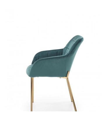 Chaise rembourrée en tissu, avec pieds en métal K306 Velours Vert foncé / Or, l58xA57xH80 cm suggérées chez