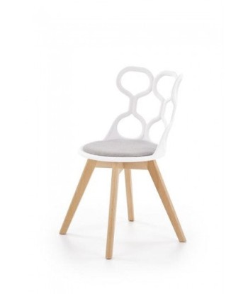 Chaise en plastique, avec assise rembourrée avec tissu et pieds en bois K308 Blanc / Gris / Naturel, l43xA50xH80 cm offre 