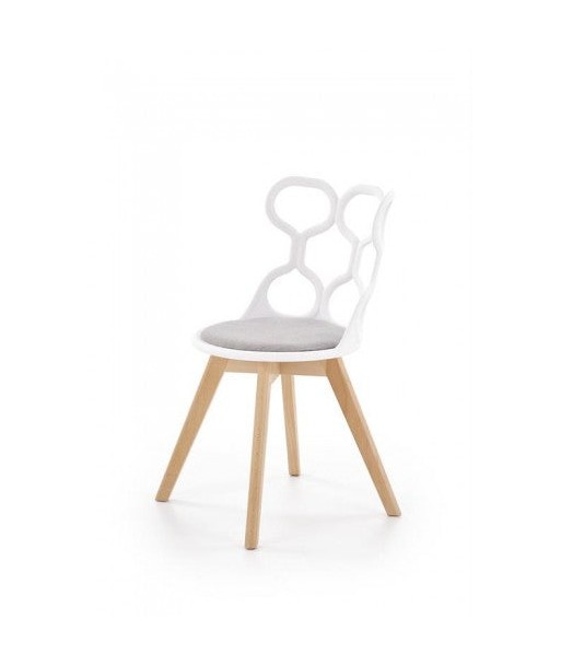 Chaise en plastique, avec assise rembourrée avec tissu et pieds en bois K308 Blanc / Gris / Naturel, l43xA50xH80 cm offre 