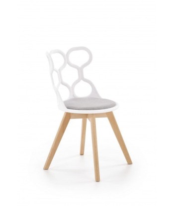 Chaise en plastique, avec assise rembourrée avec tissu et pieds en bois K308 Blanc / Gris / Naturel, l43xA50xH80 cm offre 