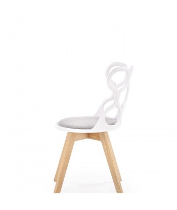 Chaise en plastique, avec assise rembourrée avec tissu et pieds en bois K308 Blanc / Gris / Naturel, l43xA50xH80 cm offre 