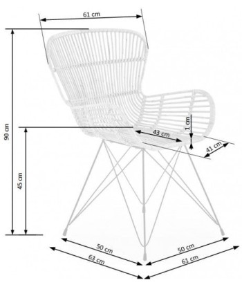 Chaise en rotin pieds métal K335 Naturel, l61xA63xH90 cm Faites des économies