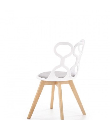 Chaise en plastique, avec assise rembourrée avec tissu et pieds en bois K308 Blanc / Gris / Naturel, l43xA50xH80 cm offre 