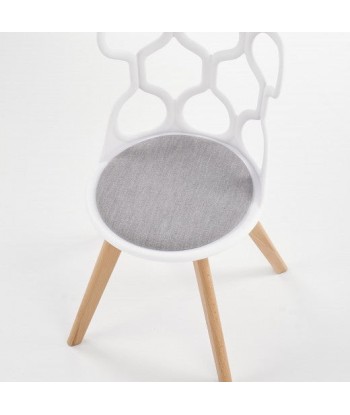 Chaise en plastique, avec assise rembourrée avec tissu et pieds en bois K308 Blanc / Gris / Naturel, l43xA50xH80 cm offre 