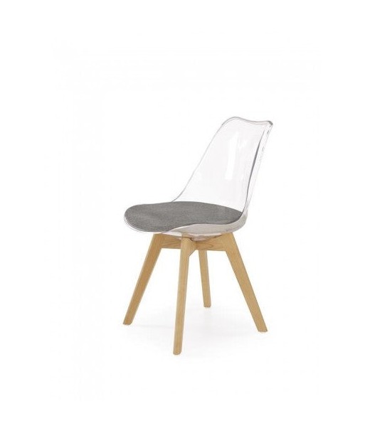 Chaise en plastique, avec assise rembourrée avec tissu et pieds en bois K342 Transparent / Gris / Hêtre, l48xA58xH83 cm store