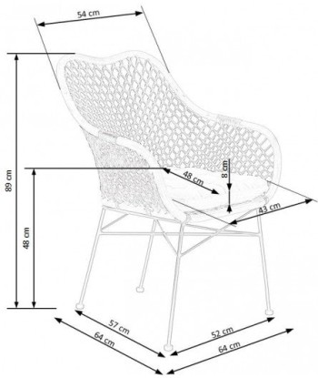 Chaise en rotin pieds métal K336 Naturel, l64xA64xH89 cm ou a consommer sur place