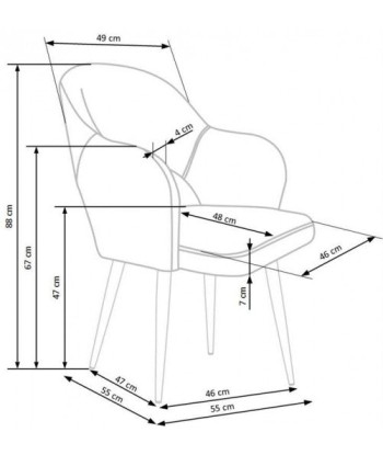 Chaise rembourrée avec tissu et pieds en métal K364 Vert foncé / Noir, l55xA55xH88 cm Pour