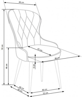 Chaise rembourrée avec tissu et pieds en métal K366 Bordeaux / Noir, l52xA58xH92 cm de France