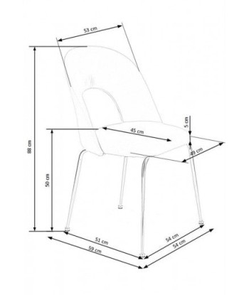 Chaise rembourrée avec tissu et pieds en métal K385 Velours Gris / Or, l54xA59xH88 cm de pas cher