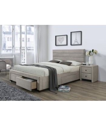 Lit rembourré avec tissu et 4 tiroirs Kayleon Beige acheter