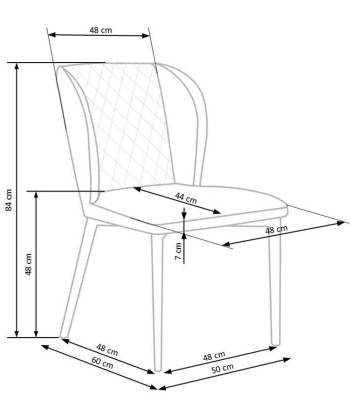 Chaise rembourrée avec tissu et pieds en métal K399 Gris / Noir, l50xA60xH84 cm À commander